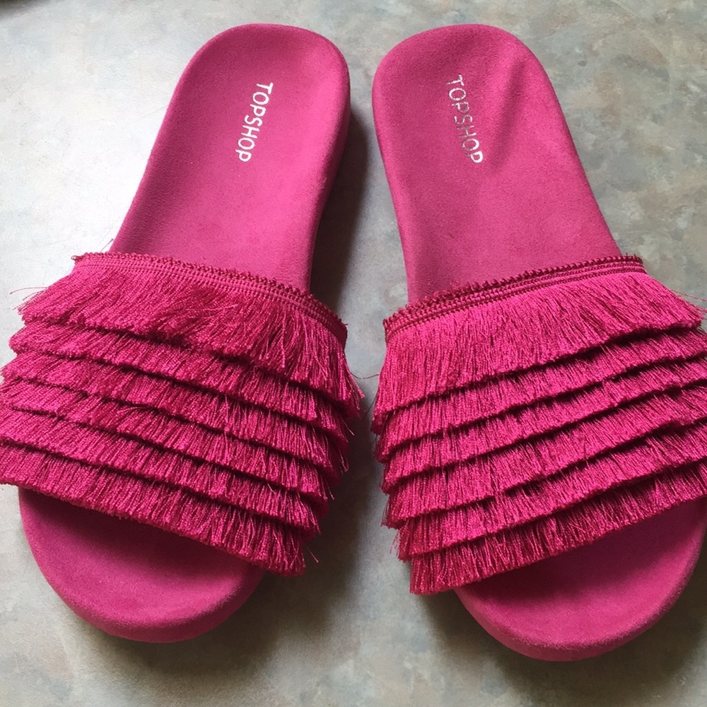 Top shop pink fringe slippers